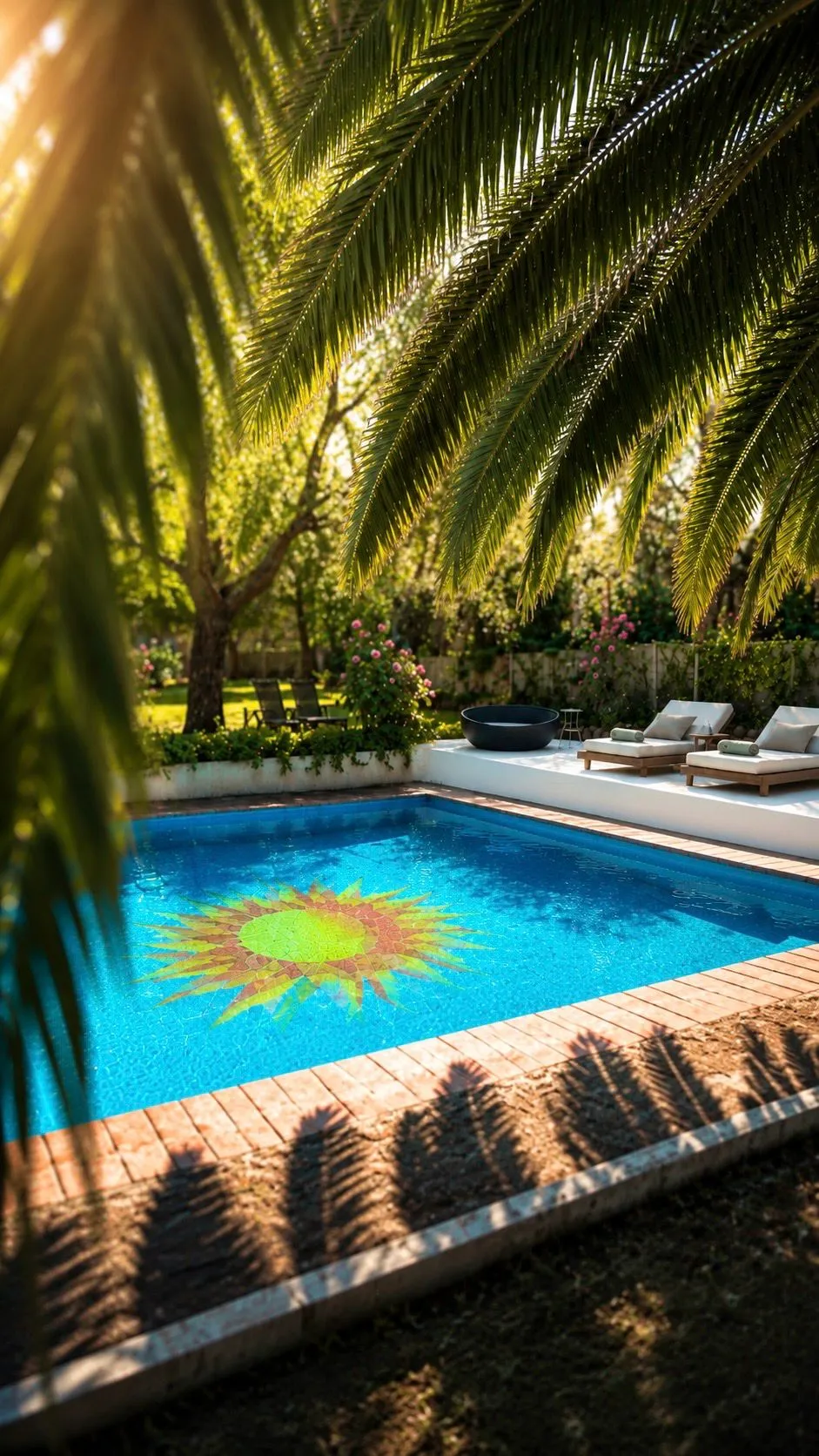 Palm-fringed pool at EkkoFarm where guests relax after the show cooking, in Bétera near Valencia
