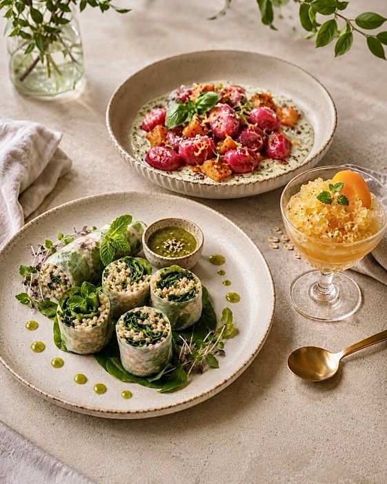Anti-inflammatory Mediterranean dishes made with Km0 produce at Cristina Ruiz's show cooking, EkkoFarm, Bétera, Valencia