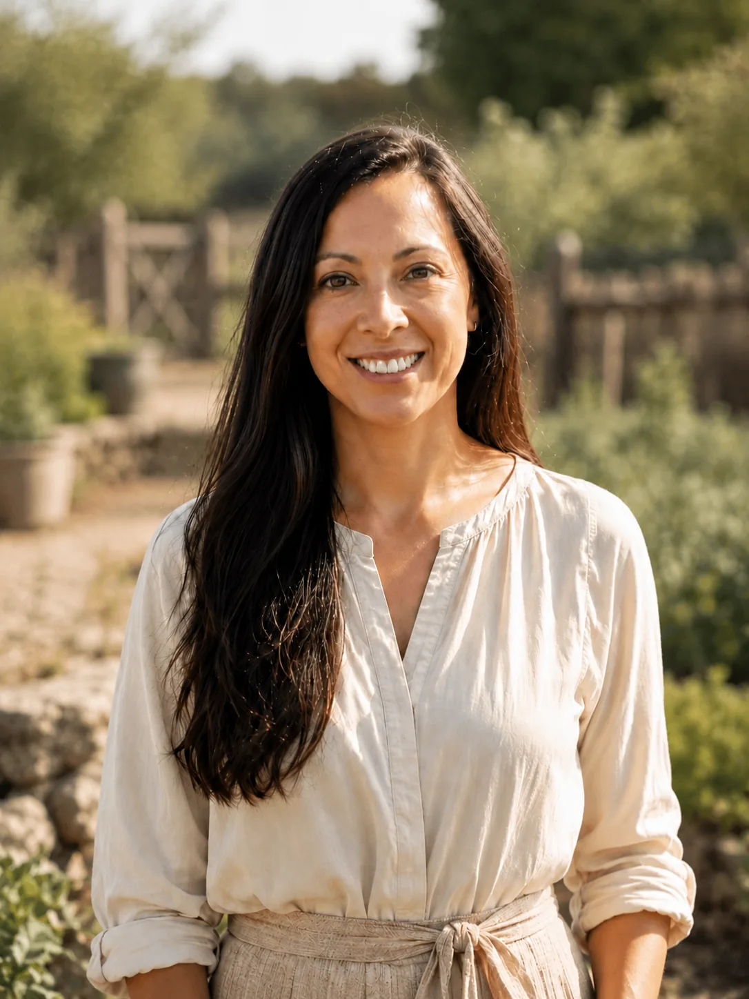 Beatriz, EkkoFarm host, in the farm gardens at Bétera, Valencia